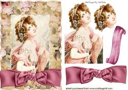 Pretty Vintage Lady in Floral Frame with Bow