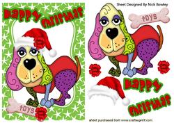 Toony Dog in Santa Hat with His Bone
