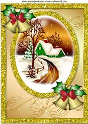 Pretty Cottage in the Snow with Bells A4
