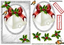 White Christmas Bells with Red Bow Card, & Topper