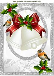 White Christmas Bells with Red Bow & Robins A4