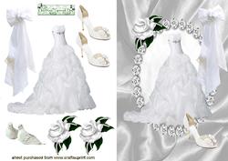Beautiful White Wedding Dress in Diamond Frame and Satin