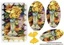 Pretty Yellow Rose in Vase with Lace, Oval Pyramids