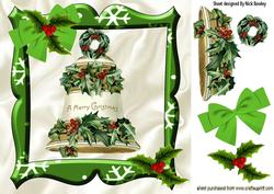 Christmas Bell with Holly & Bow 8x8