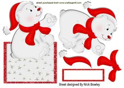 Lovely Polar Bear in Red Hat & Scarf Over the Edge