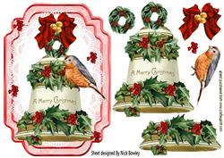 Vintage Holly & Berry Bell, with Holly and Bow on Lace