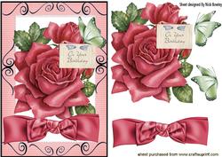 Pretty Big Pink Rose, with Butterflies & Bow