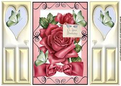 Pretty Pink Roses with Butterflies, Gatefold Card