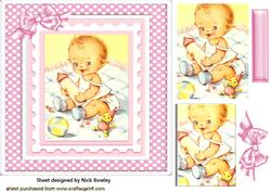 Lovely Baby Girl in Pink Ginham Pyramids 7x7