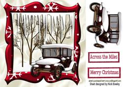 Lovely Snow Scene in Red Frame with Vintage Car 8x8