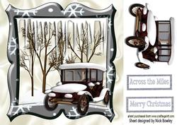 Lovely Snow Scene in Silver Frame with Vintage Car 8x8