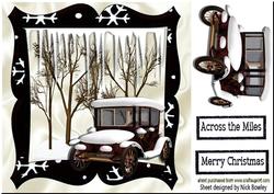 Lovely Snow Scene in Black Frame with Vintage Car 8x8