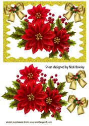 Poinsettias with Gold Bows in Glitter Frame