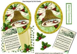 Christmas Carol Sheet & Bell on Scroll Over the Edge