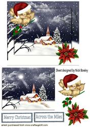 Moon Light in the Snow,church with Robin