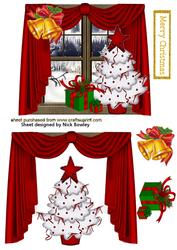 Christmas Window with Snow and Christmas Tree
