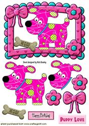 Funky Pink Dog in Foam Frame with Bow