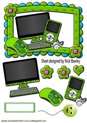 Computer , Green Glitter Gadgets in Foam Frame