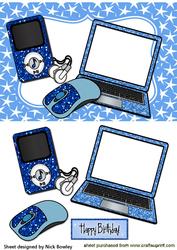 Blue Glitter and Stars, Mp3 Player, and Laptop
