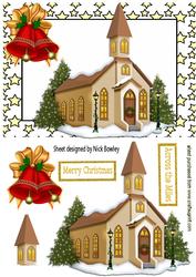 Church in the Snow with Bells in Star Frame