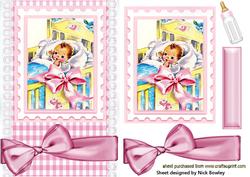 Cute Little Baby Girl in Her Cot, Card & Topper