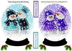 Illuminated Snowmen in Snowglobe Toppers