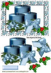 Blue Christmas Candles with Holly & Bow