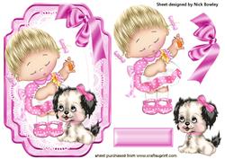 Pretty in Pink Little Girl with Her Puppy on Lace