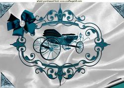 Beautiful Horses Carriage in a Ornate Frame on Silk A4 Toppe