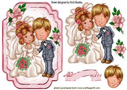Our Wedding Day, Happy Couple with Pink Roses