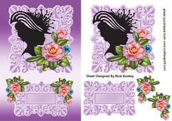 Elegant Silhouette Lady with Flowers Card