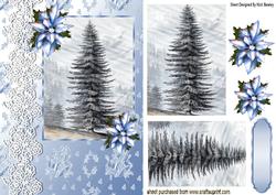 Lovely Christmas Fir Tree with Snow & Poinsettias Pyramids