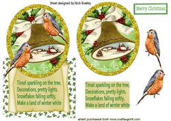 Robin with Gold Bell, and Snow Scene Over the Edge