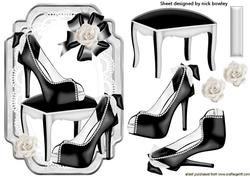 Pretty Black Shoe with Pearls & Roses on Lace