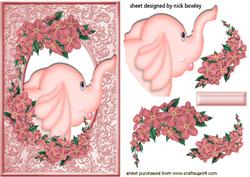 Pink Elephant in Frame of Flowers