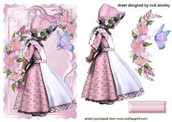 Pretty Bonnet Girl with Pink Flowers