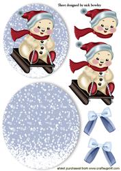 Snowman Playing on a Sledge Rocker Card