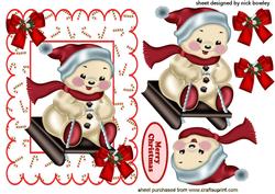 Snowman on a Sledge in Candy Cane Frame