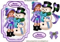 Snowman with Little Girl Dressed for the Winter