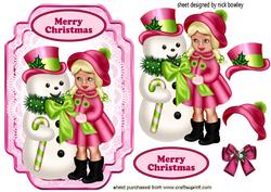 Snowman with Little Girl Dressed in Pink