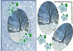 Christmas Scene with Blue Poinsettias Oval Pyramids