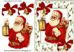 Lovely Vintage Santa in Holly & Berry Frame