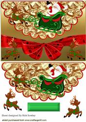 Santa in His Sleigh with Reindeers Scalloped Envelope