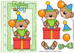 Birthday Boy! Cute Teddy with Balloon on Scrapbook Page