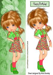 Pretty Girl in Pigtails and Green Boots, Rose Tall Dl