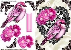 Pink Bird of Paradise on Black Lace Heart
