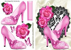 Pretty Pink Sparkle Shoes on Black Lace Heart