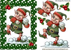 Naughty Santas Elf Throwing Snowballs with Holly