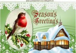 Lovely Robin Covered with Snow Covered Cottage A4