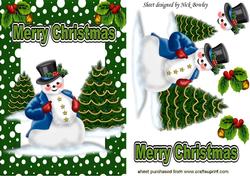 Snowman with Christmas Trees in the Snow